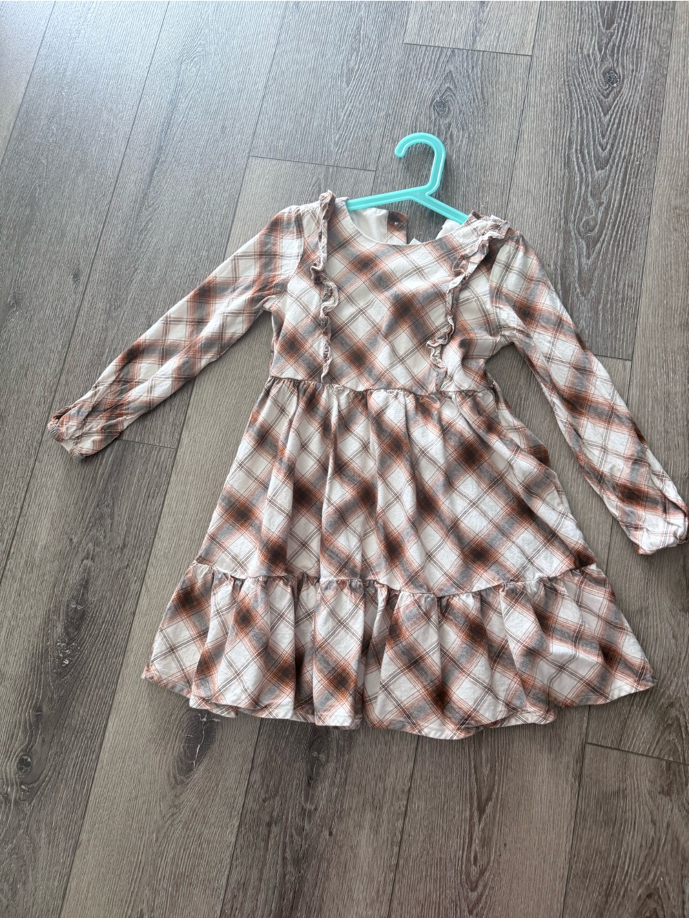 Gymboree Cream and Brown Plaid Ruffle Tunic Top